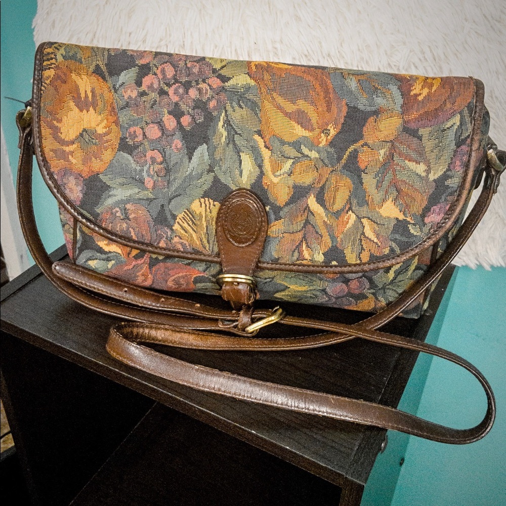 Liz Claiborne floral/leather trim purse